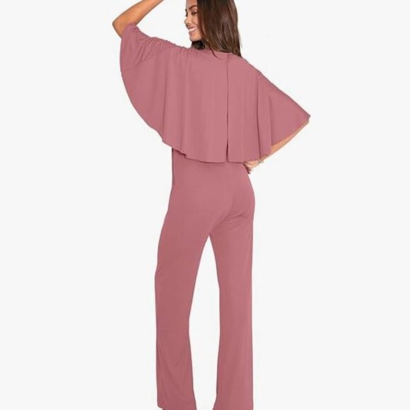 Koh Koh NEW Jumpsuit 1 Piece Pant Suit Cape Topper NWT Dusty Pink Medium - Picture 2 of 9